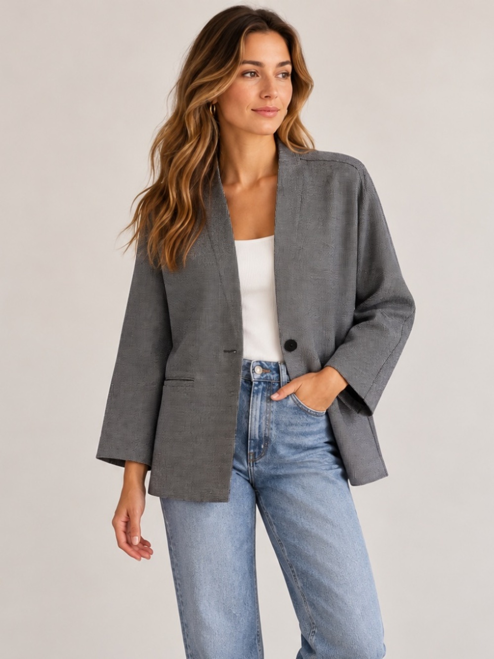 NWT Banana Republic Nailhead Textured Oversized Blazer Black White S